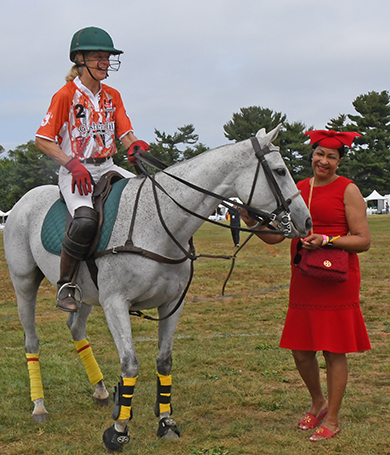 2. Philadelphia City Representative Jazelle Jones said ''hello'' to horse and rider before the Polo match began!