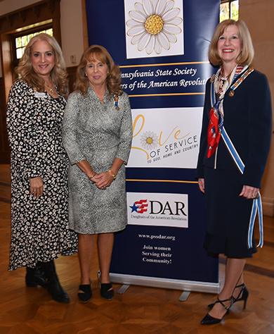 ory Fraraccio-Kenney, Southeastern District Director, PSSDAR, Teri Fischer, Regent, Jeptha Abbott Chapter and Marguerite Fritsch, State Regent, PSSDAR